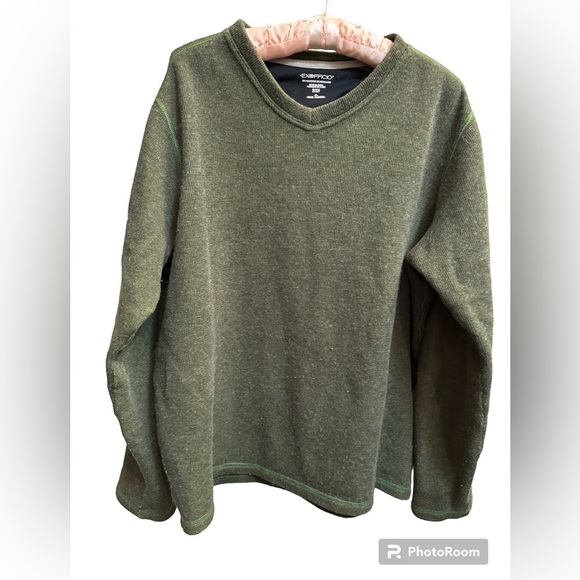 WOOL EXOFICCIO WOOL Donegal V Neck Men’s Sweater Green Size Medium Soft EUC - Picture 4 of 11